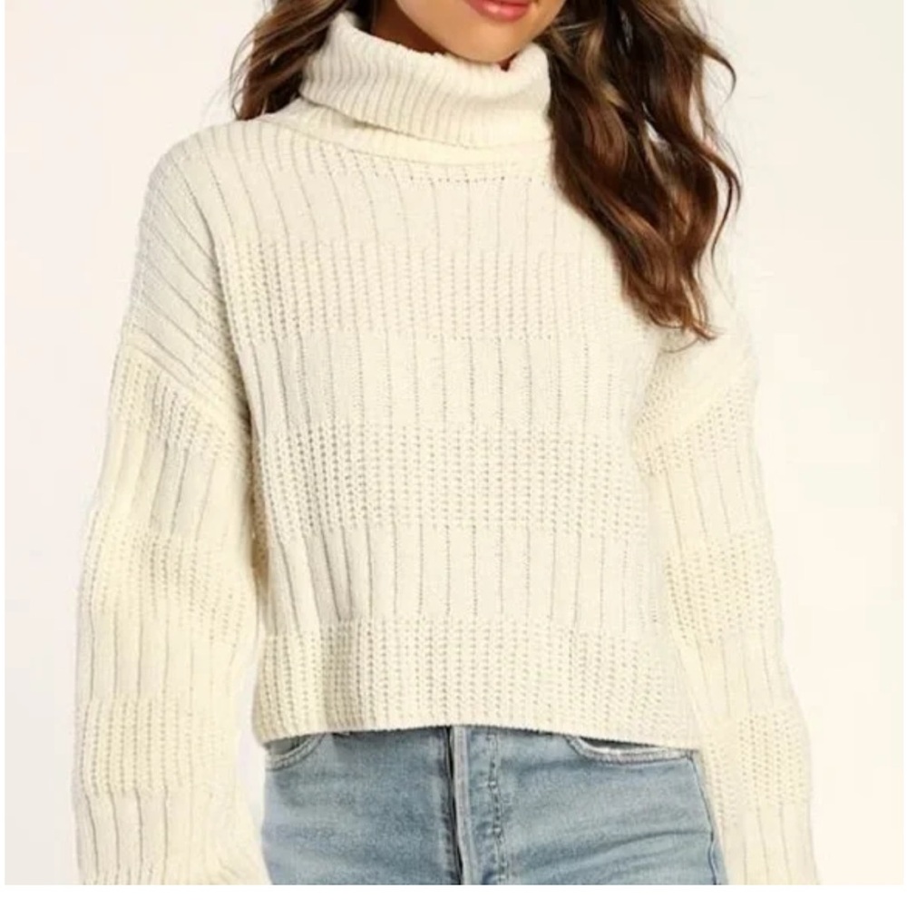 Lulus Perfectly Content Ivory Chenille Turtleneck Sweater White